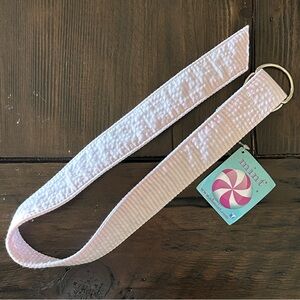 Mint Pink and White Seersucker Belt with Silver Rings